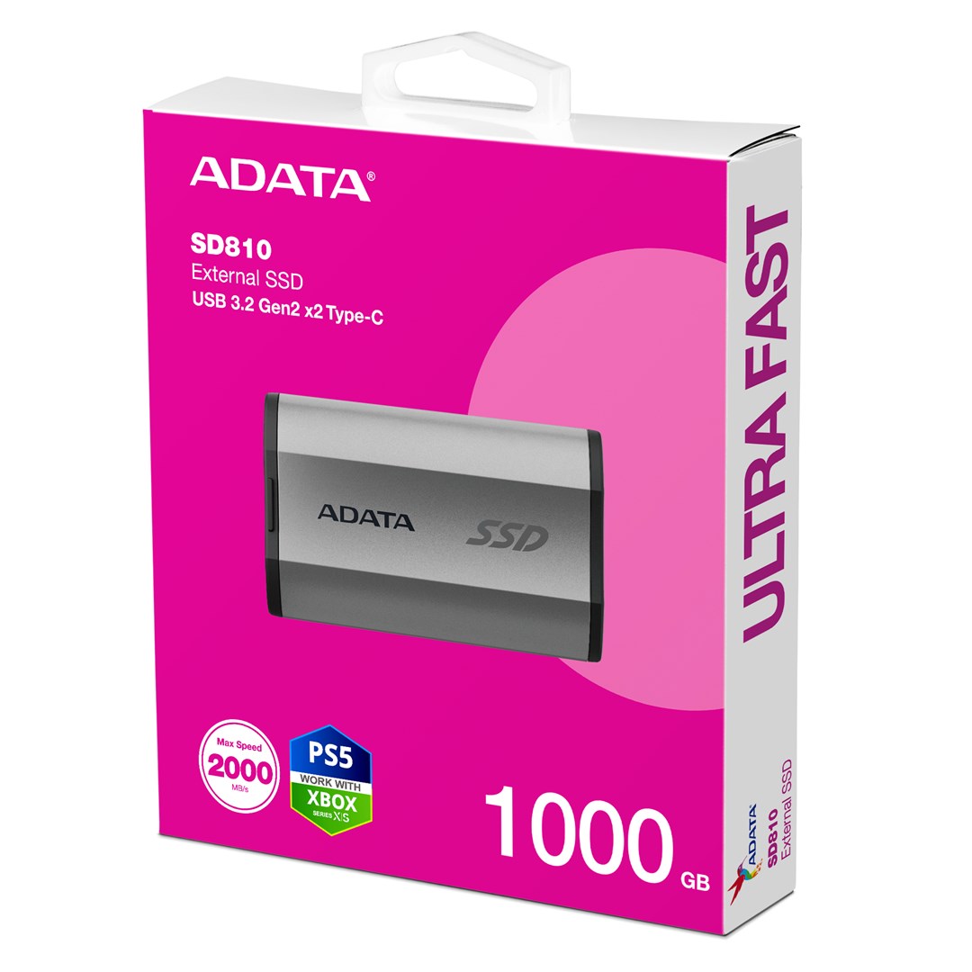ADATA SD810 - 1 TB - USB Type-C - USB 3.2 Gen 2x2 - 2000 MB/s - Black - Silver - SD810-1000 G-CSG