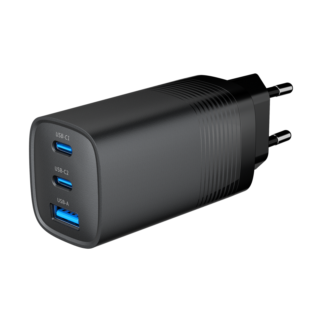 Gembird TA-UC-PDQC65-01-BK 3-Port 67W USB Fast Charger Black AC Indoor
