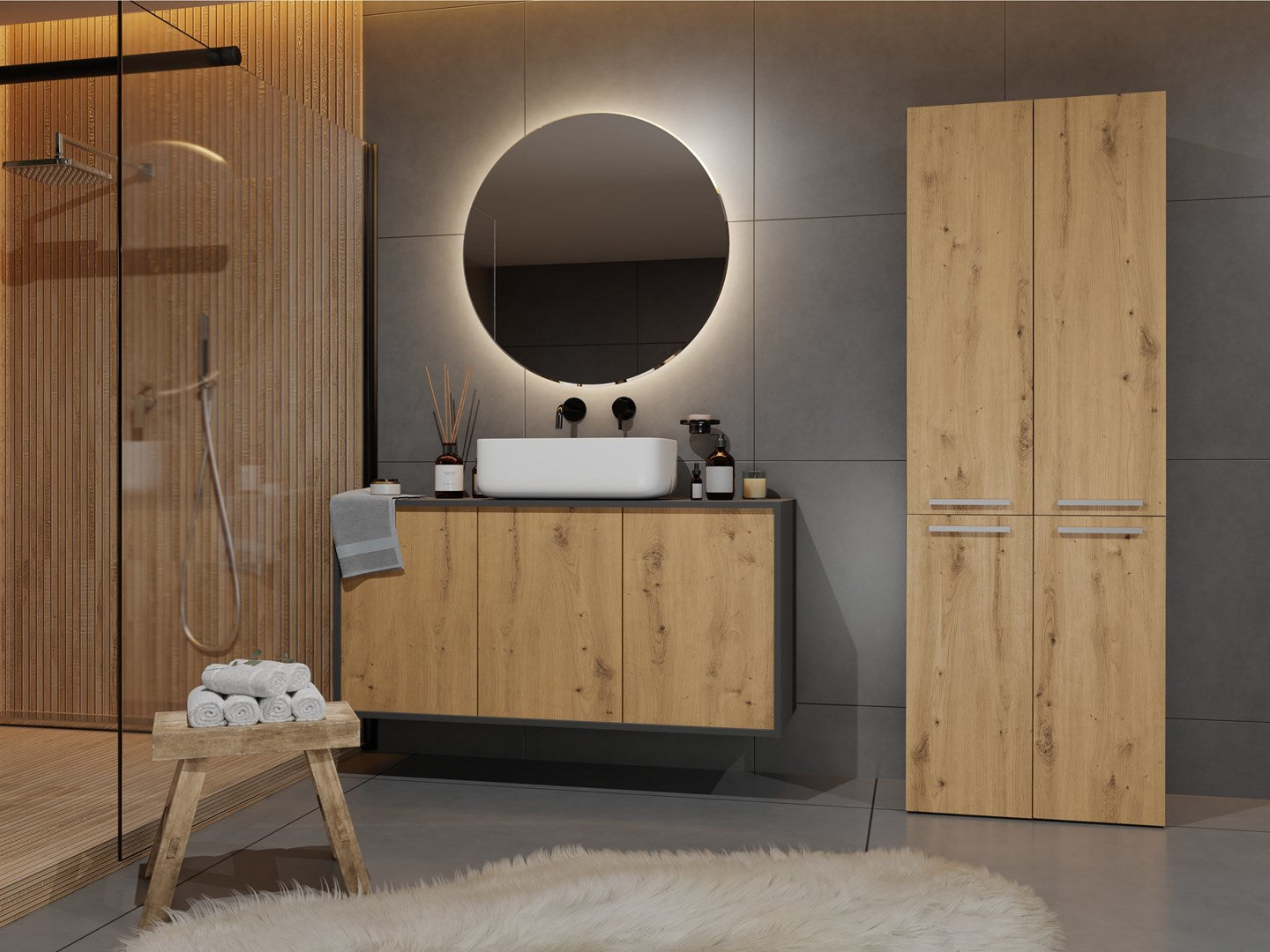 Topeshop Bathroom Storage Cabinet NEL 2K DD ANT/ART KP Graphite Oak
