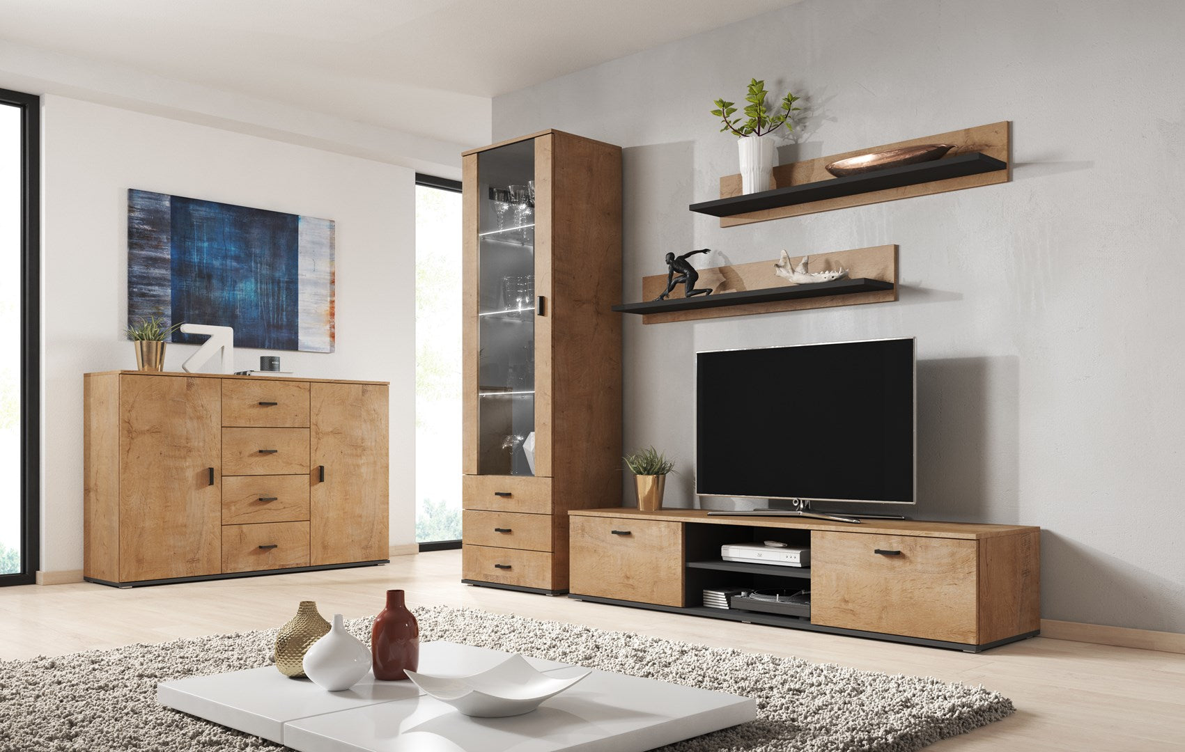 Cama Living Room Sideboard UNI Lefkas Oak/Black