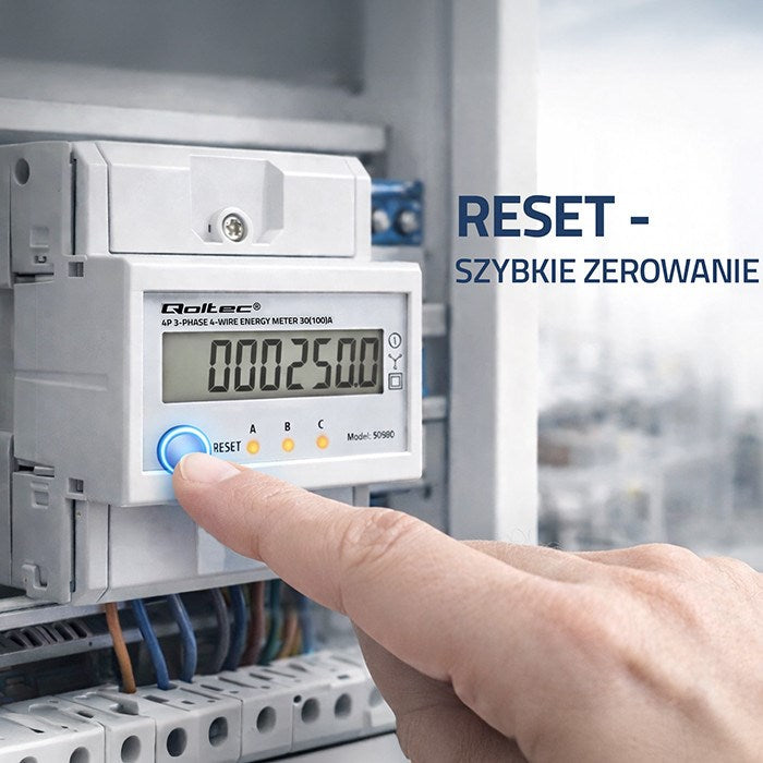 Qoltec Three-phase Electronic Meter 400V 100A DIN Rail Energy Consumption Meter Model 50980