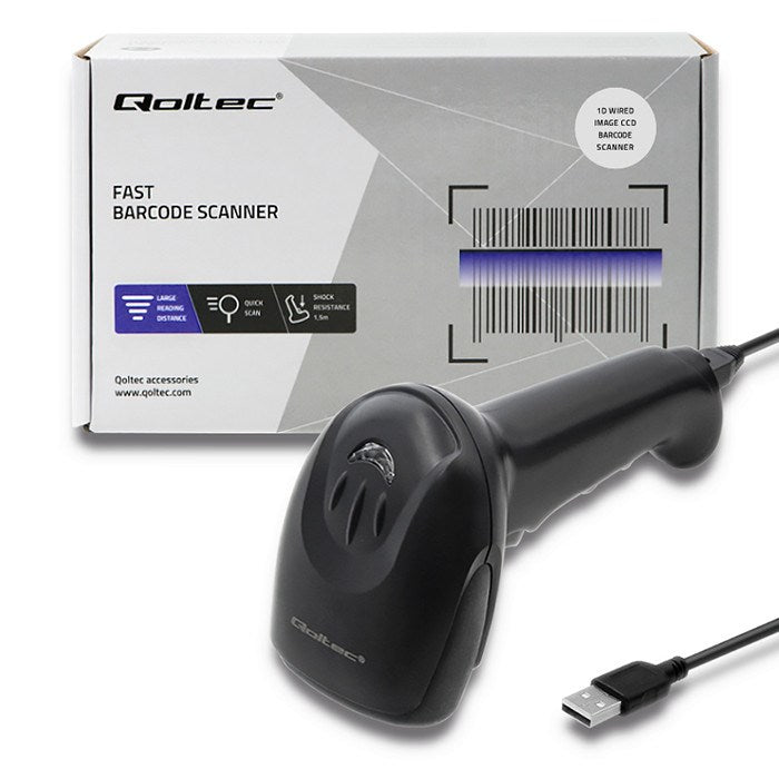 Qoltec 50866 Laser Barcode Reader 1D CCD USB Black