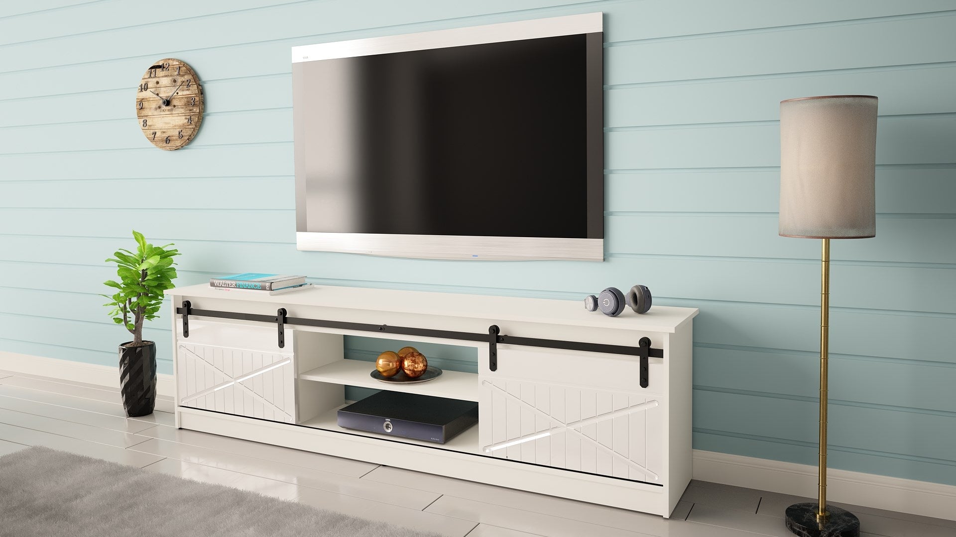 RTV GRANERO Cabinet 200x56.7x35 White/Gloss White