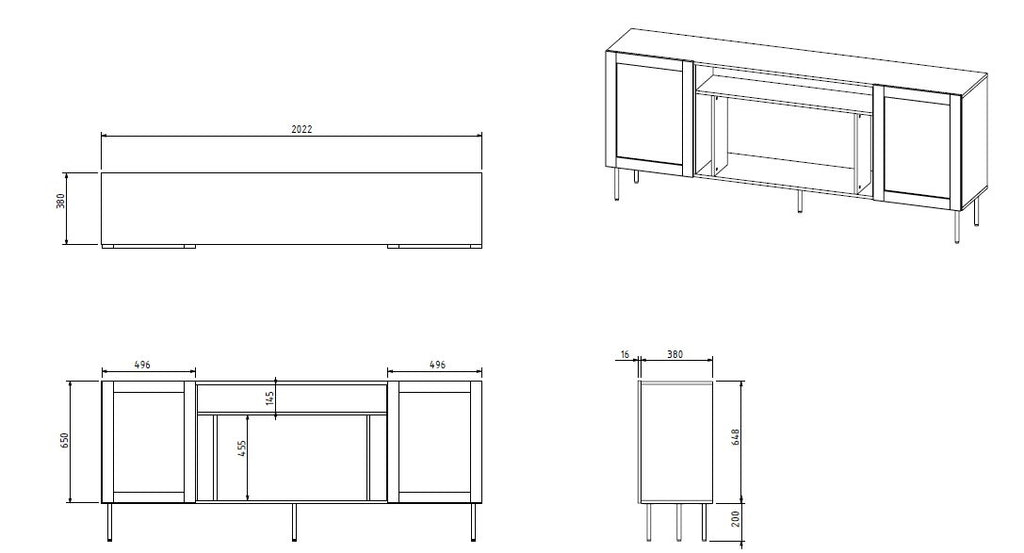 JUTA EF chest of drawers + electric fireplace 202x39.5x85 black + linol calabria