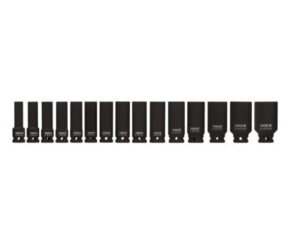 YATO Impact Socket Set 15 Pieces 1/2" 10-32 mm Chrome Molybdenum 4525 g Model YT-1055