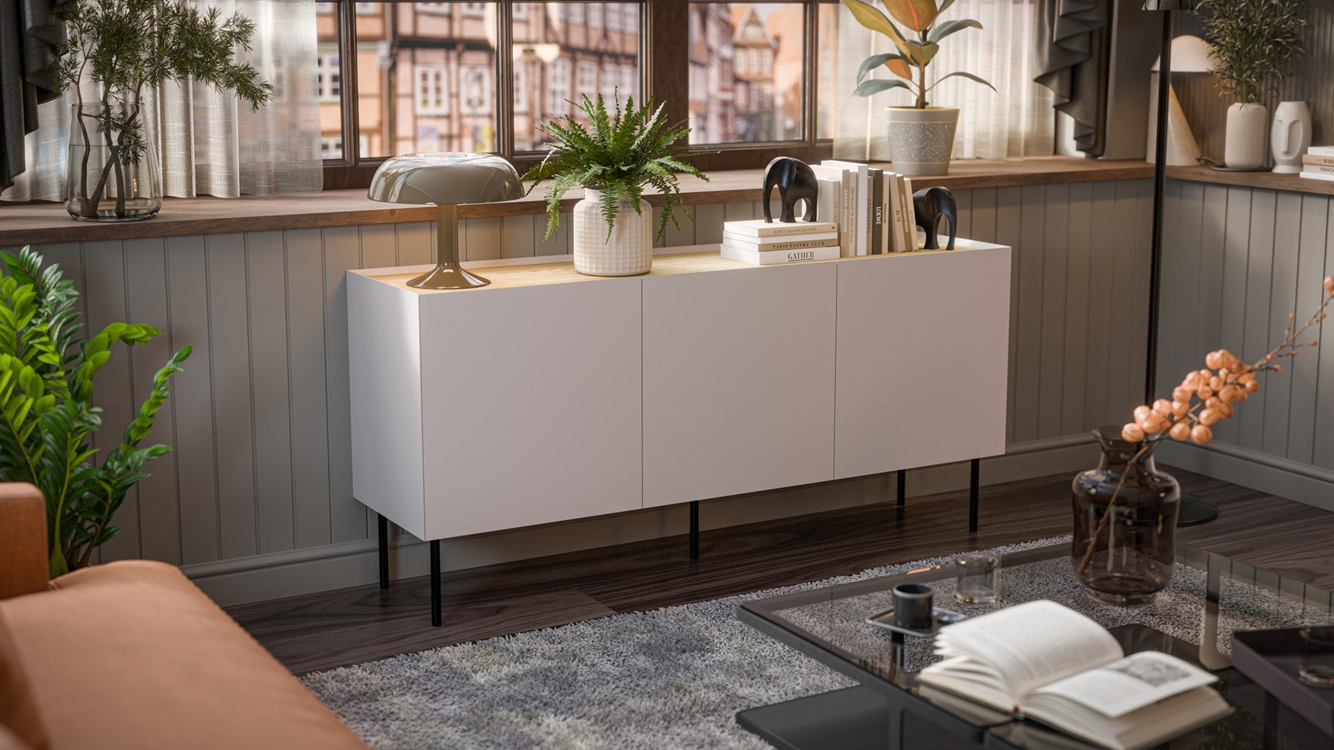 Cama FELLINI chest of drawers 150x40x70 cashmere + oiled oak top