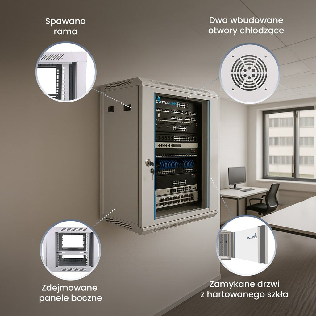 Extralink Rackmount Cabinet 12U 600x450 Gray Wall Mounted