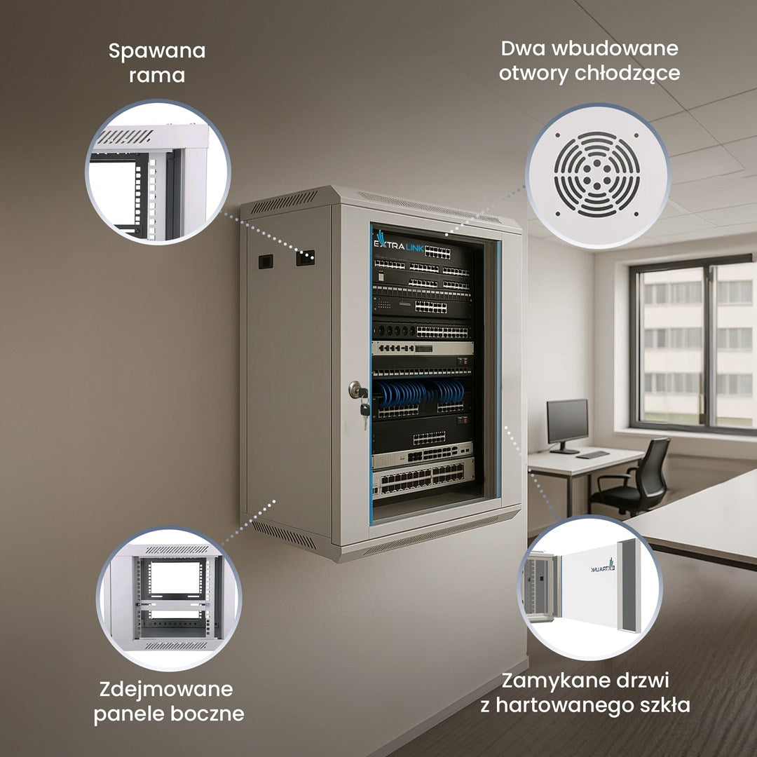 Extralink Rackmount Cabinet 12U 600x450 Gray Wall Mounted
