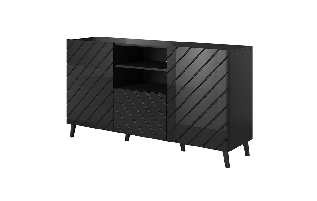 ABETO Chest of Drawers 150x42x82 Black Gloss