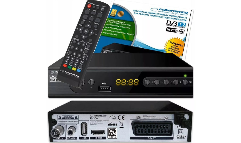 Esperanza EV106R DVB-T Receiver, Terrestrial TV, 405 g, Remote Control
