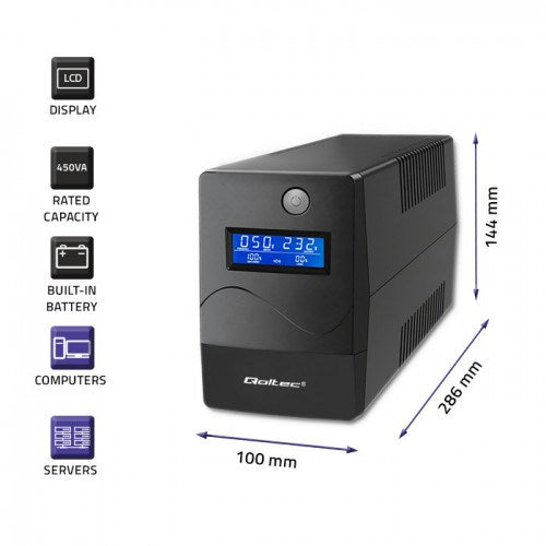 Qoltec Monolith UPS Double-Conversion 1 kVA 600 W 2 AC Outlets