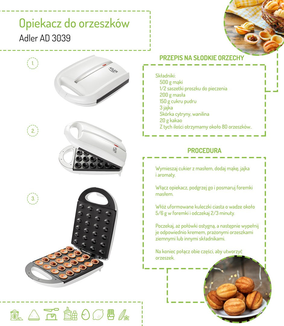 Adler Waffle Iron 24 Waffles 1600W White AD 3039