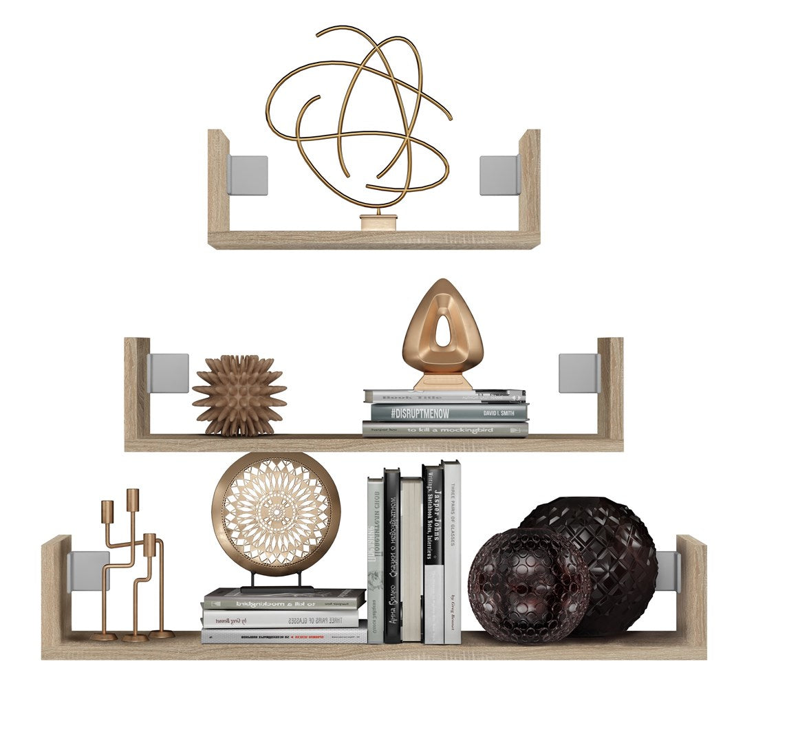 Topeshop MOBI 3P Floating Shelf Wall-Mounted Sonoma Oak Set of 3