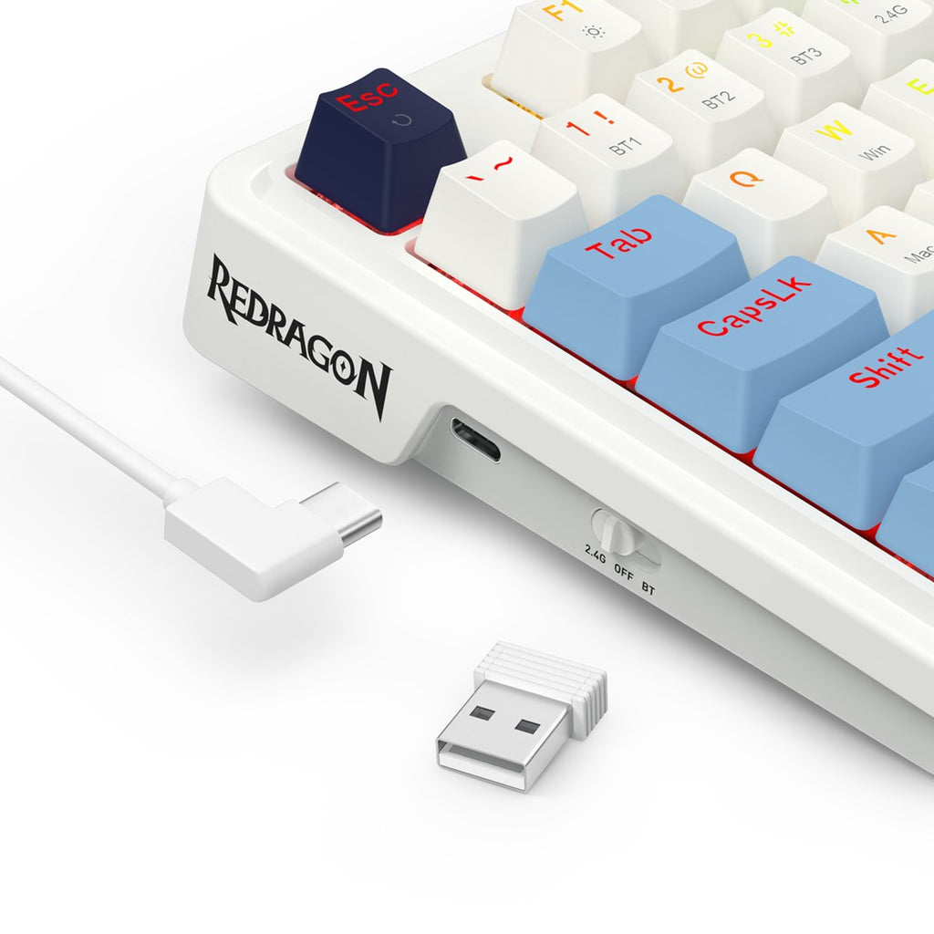 REDRAGON K728WBB-RGB-PRO Antonium Pro keyboard USB + RF Wireless + Bluetooth White  Blue