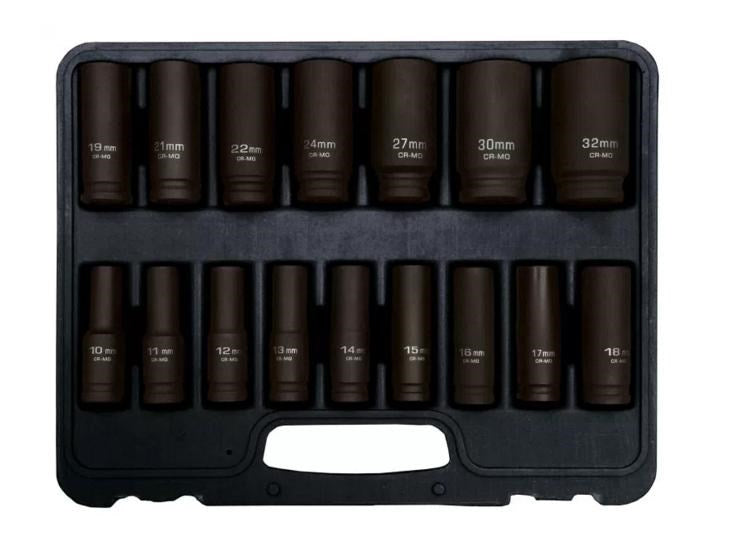 Adler Tool Set 16 Long Impact Sockets 1/2" Drive Sizes 10-32 mm Model 3510.6