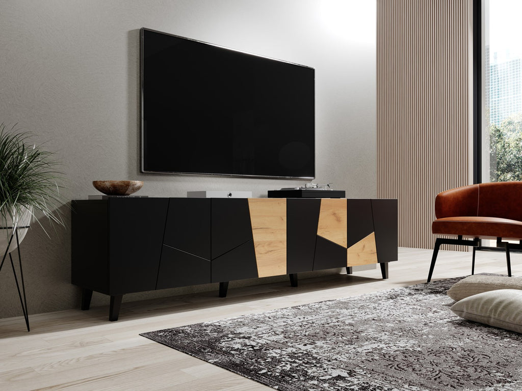 RTV Cabinet ETNA 200x42x52 Black Matt + Oak Craft