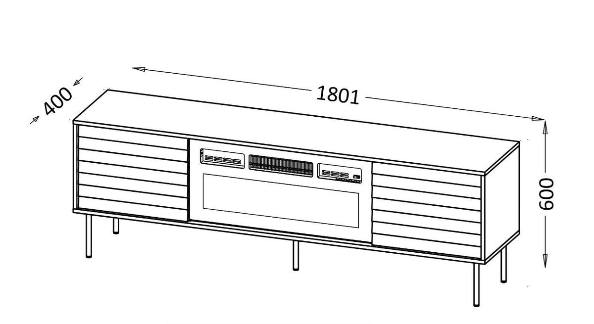 Cama CORTINA TV cabinet 180x40x60 black/walnut + black fireplace