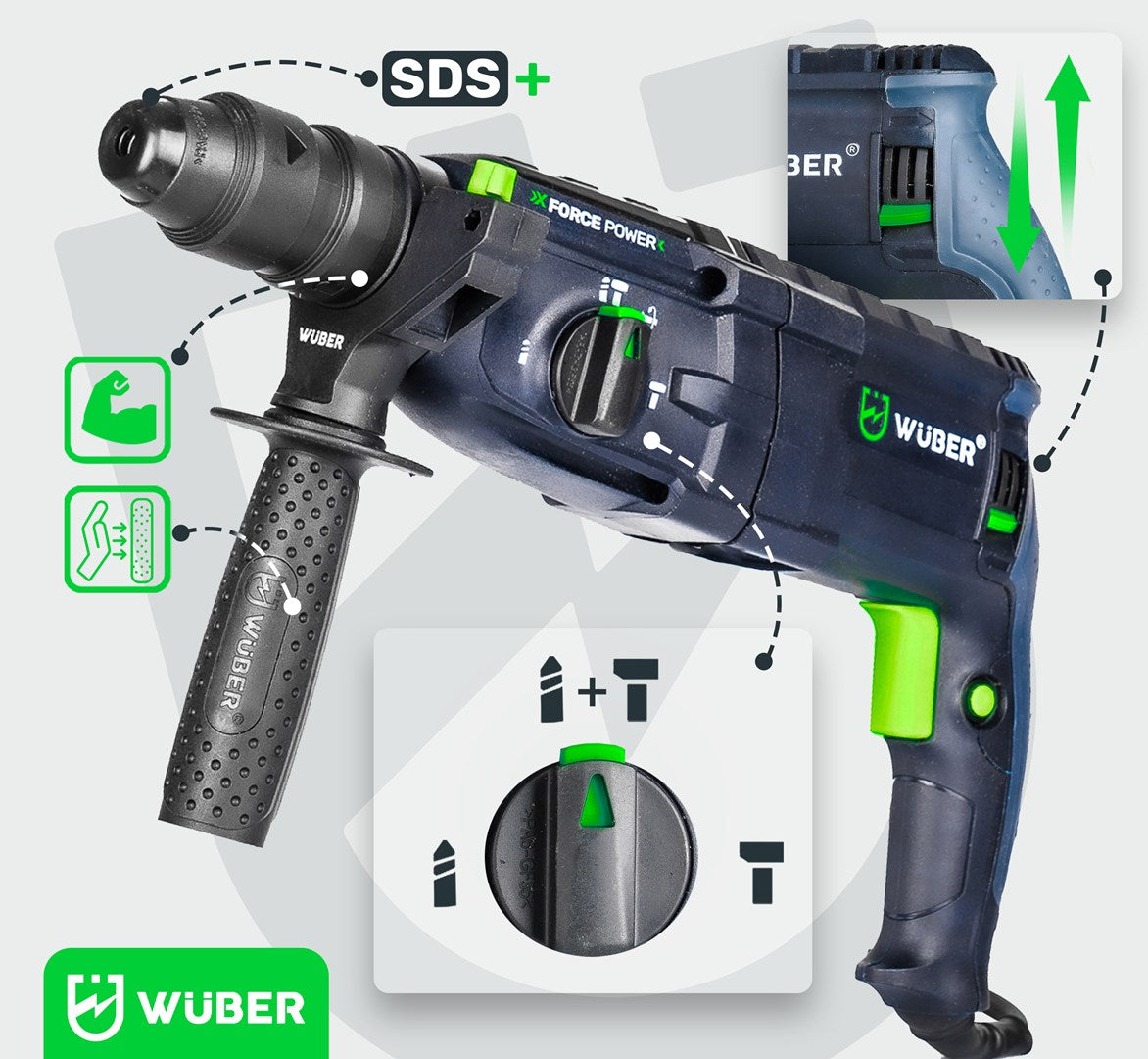 Rotary hammer with 4 J impact energy 2500 W W28920 WUBER