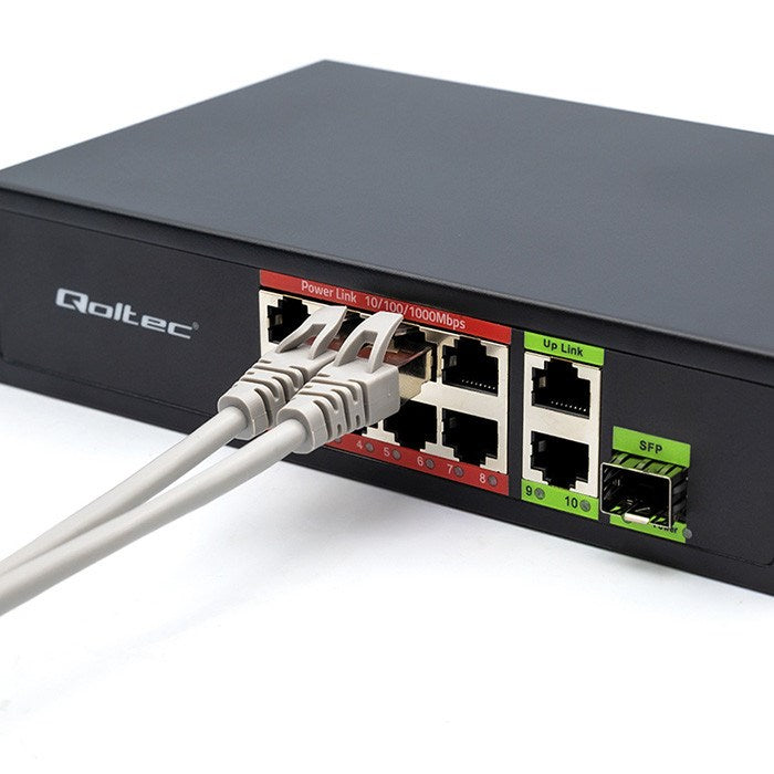 Qoltec Gigabit PoE Switch 8x RJ45 2x Uplink 1x SFP 120W