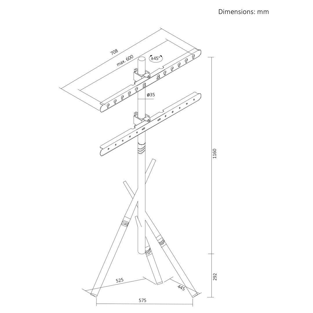 Maclean Freestanding TV Floor Mount for 37" to 80" Screens, Max Weight 60 kg, MC-182 W