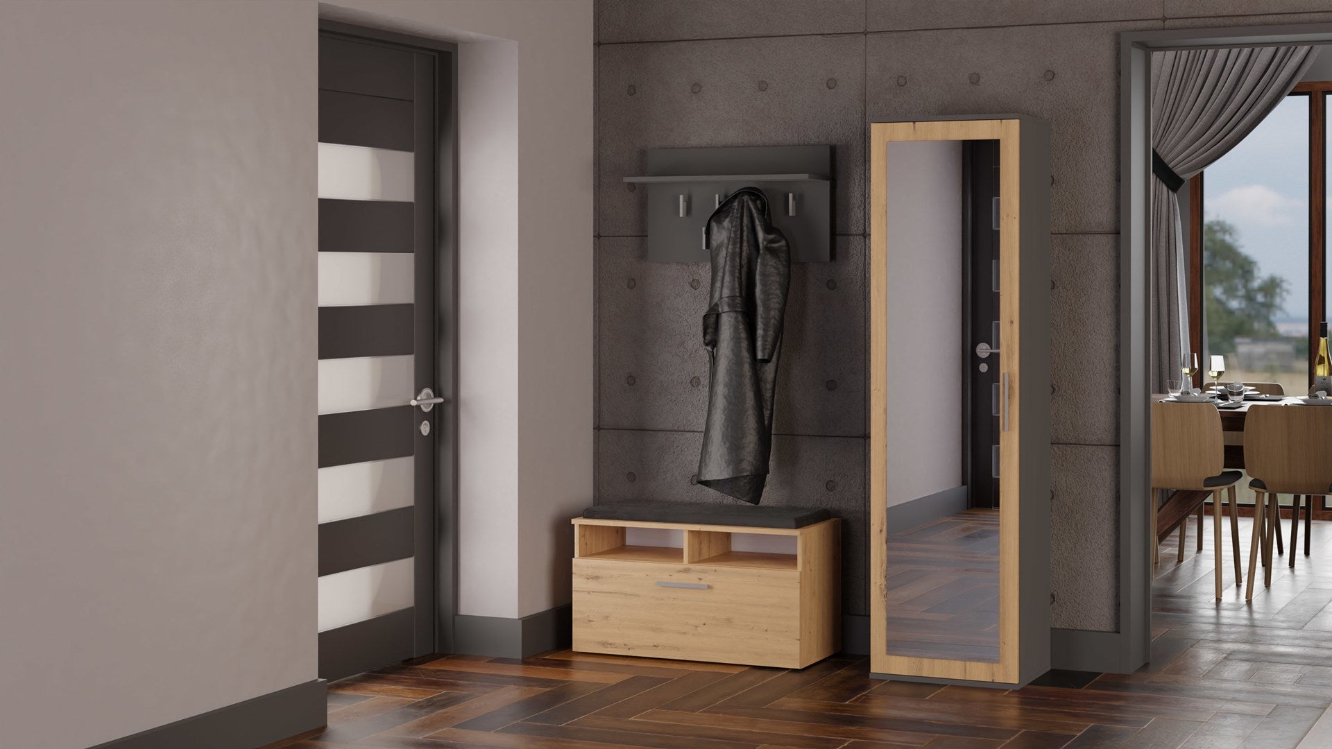 Topeshop DUO Wardrobe 1 Door 2 Shelves Anthracite/Artisan Oak