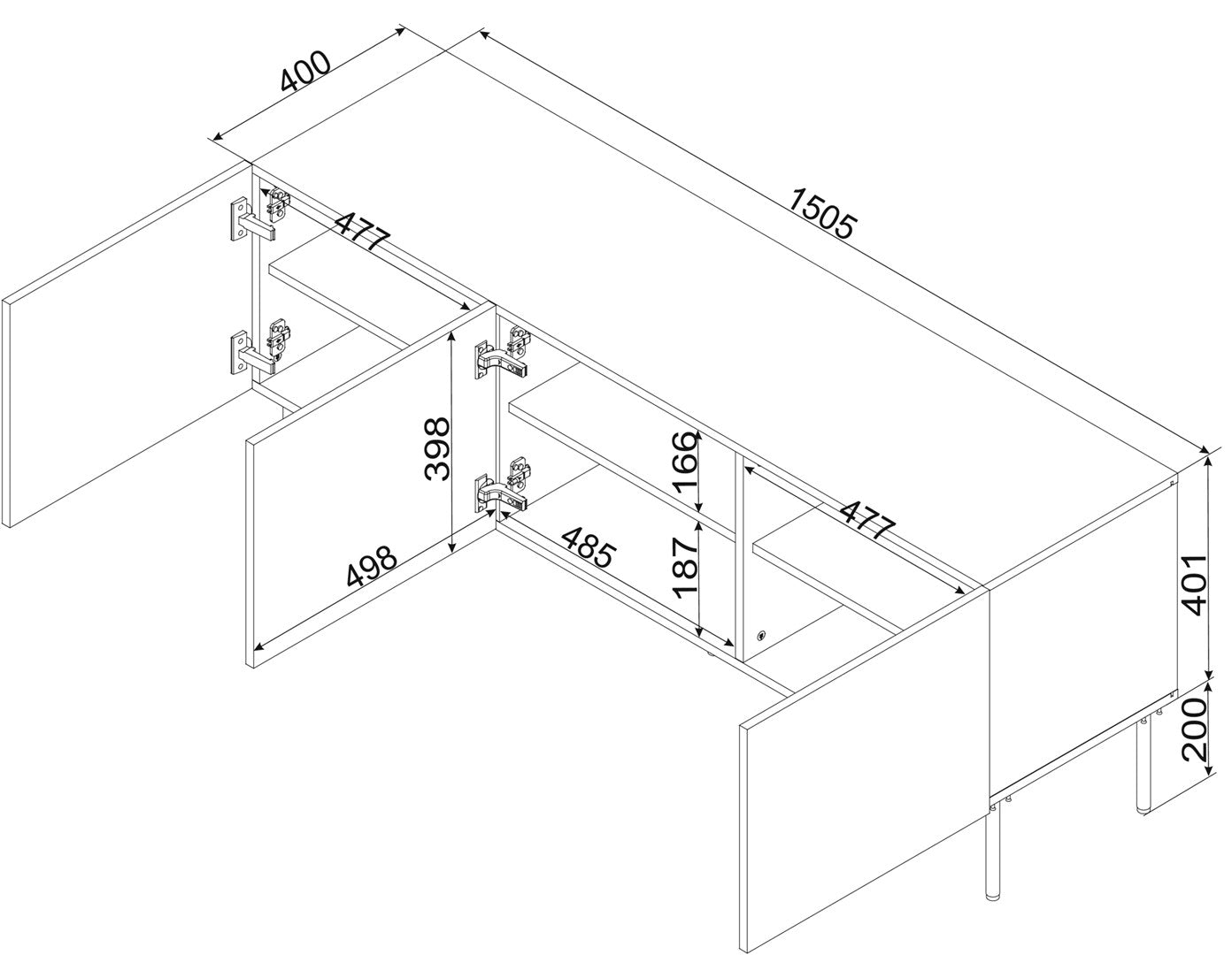 Cama RTV 3D Cabinet PALAZZO BIS 151x40x60 White Matt