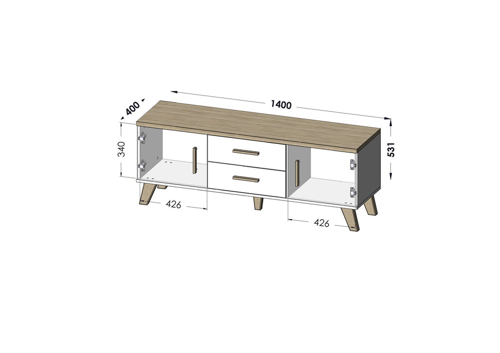 Cama RTV Stand LOTTA 140 cm White + Sonoma Oak