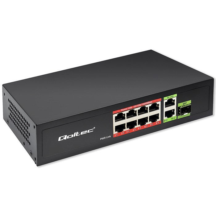 Qoltec Gigabit PoE Switch 8x RJ45 2x Uplink 1x SFP 120W