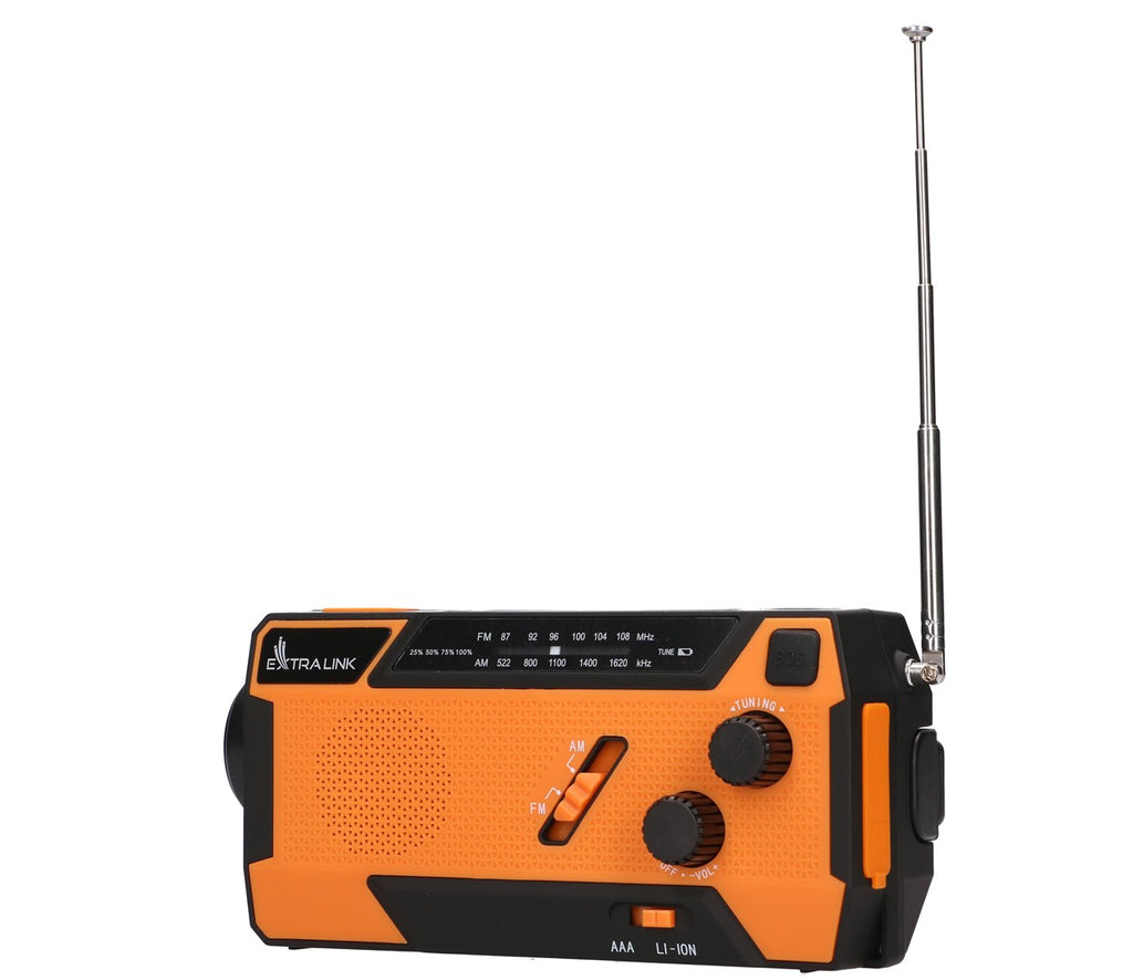 Extralink RADIO AWARYJNE SOLARNE Z KORBKA DYNAMO POWERBANK 4000MAH Z LATARKA SOS SR-4000 Portable Analog Black  Orange