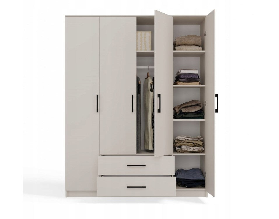 TOP E SHOP Wardrobe with 4 Doors and 2 Drawers, Cashmere, M-MP-SZ-RON-160X205-KASZ