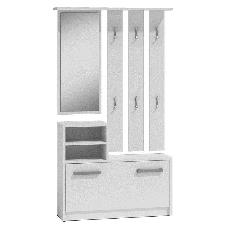 Topeshop GAR BIEL Entryway Cabinet with Mirror and Shoe Storage - White