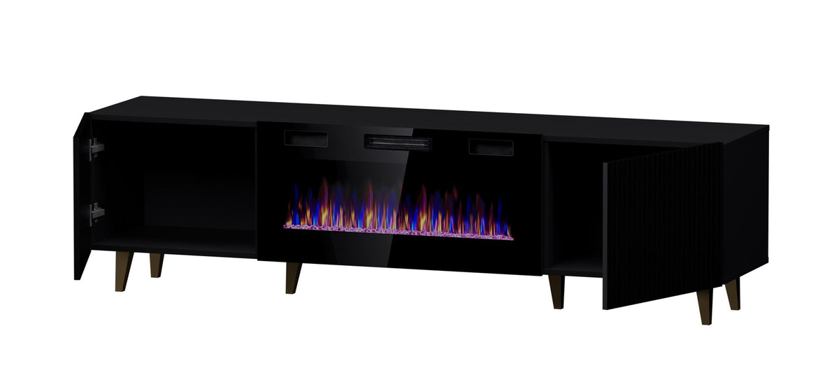 Cama MEBLE TV Cabinet PAFOS EF RTV with Electric Fireplace, Black Matte, 1800x420x2070 mm