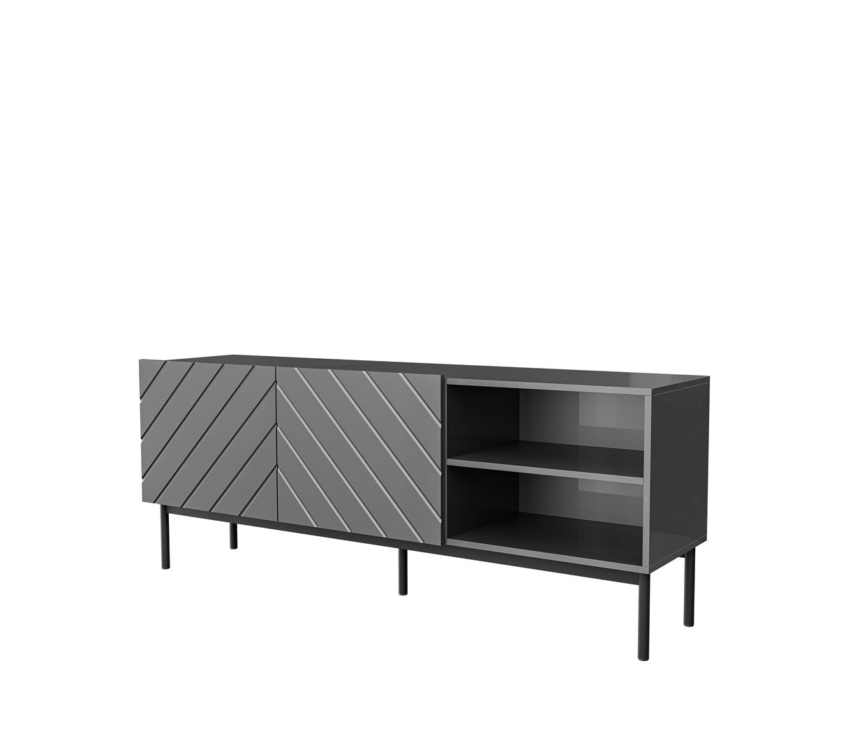 ABETO RTV Cabinet Black Steel Frame 150x42x60 cm Graphite/Glossy Graphite