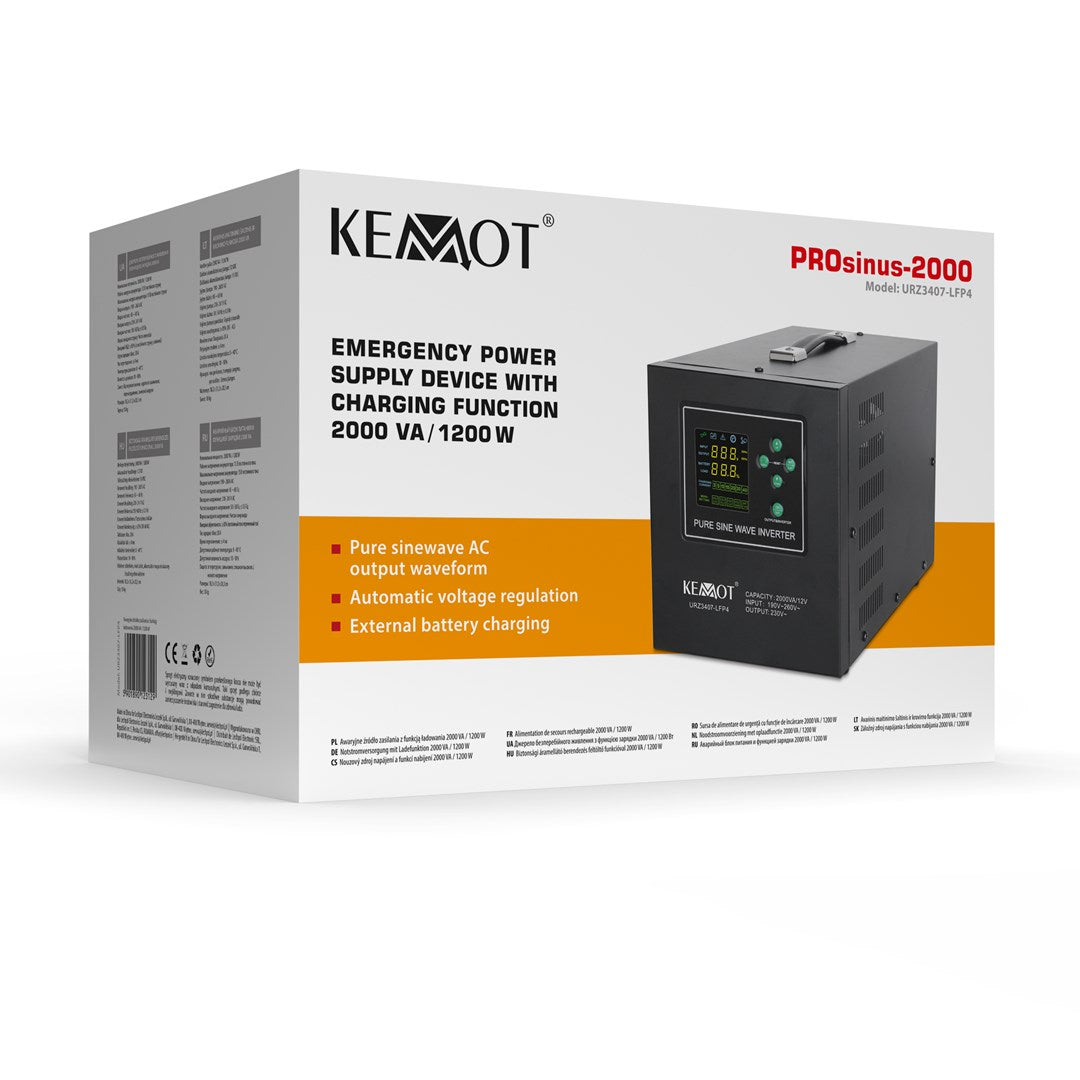 KEMOT PROsinus-2000 emergency power supply unit – a pure sine wave inverter with a 12V charging function  230V  2000VA/1200W