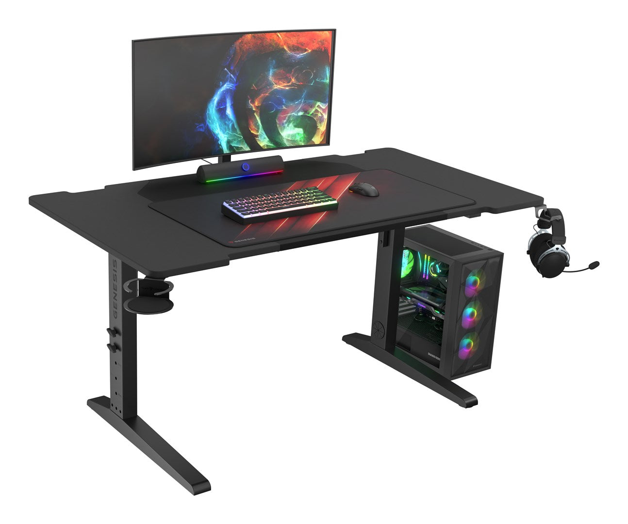 Genesis Holm Modular Gaming Desk 140 cm with LED Lighting and Headphone Hook