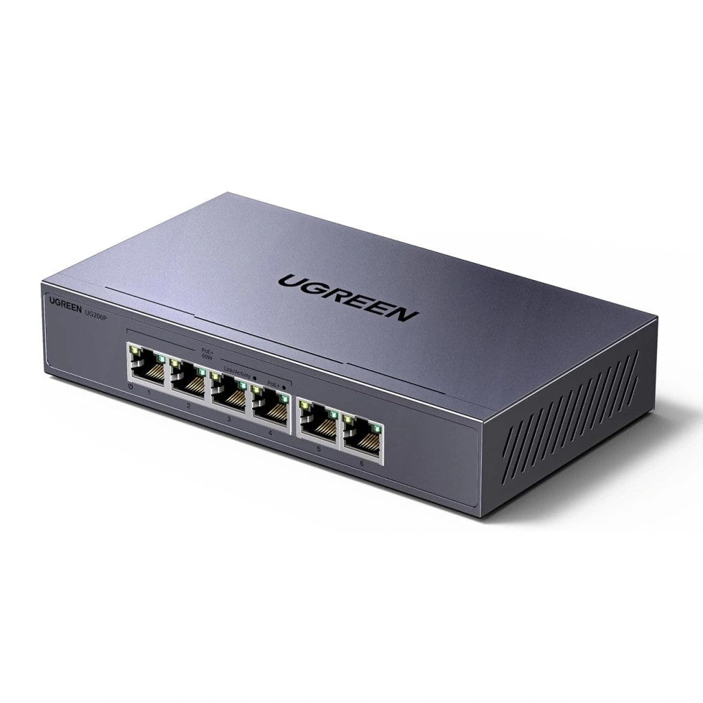 UGREEN 6-Port Ethernet Switch 1 Gbps with PoE - Grey 203756