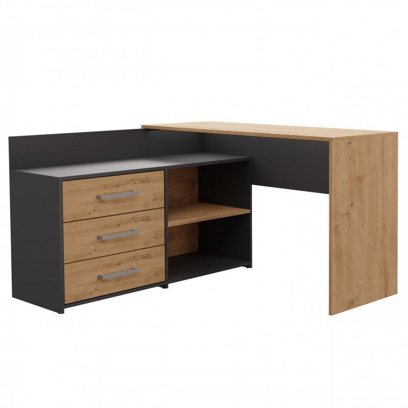 Topeshop DANY Corner Desk with 3 Drawers Anthracite/Artisan Oak Model DANY