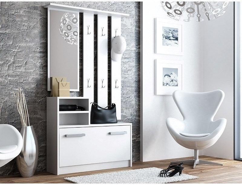 Topeshop GAR BIEL Entryway Cabinet with Mirror and Shoe Storage - White