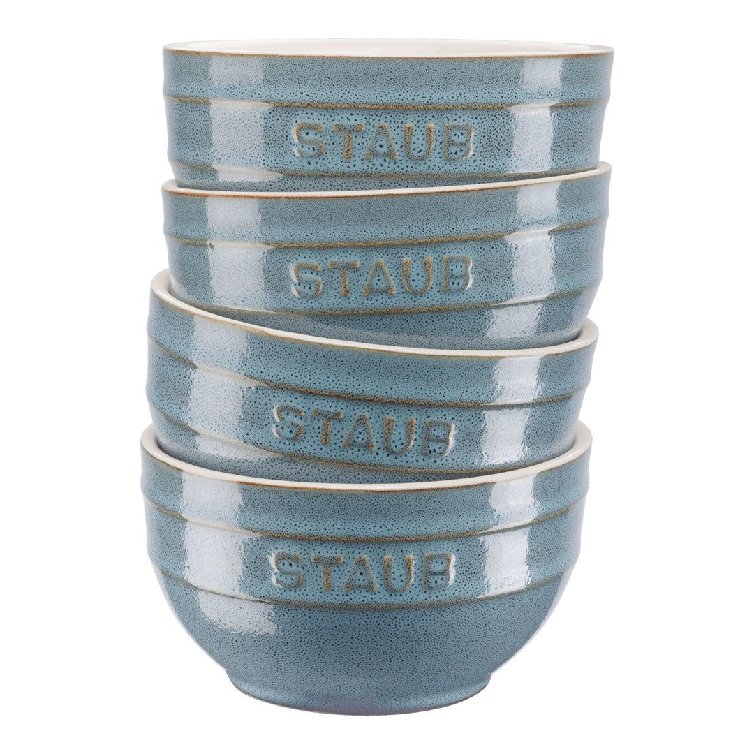 Staub Set of 4 Round Bowls 14 cm Enameled Ceramic Antique Turquoise