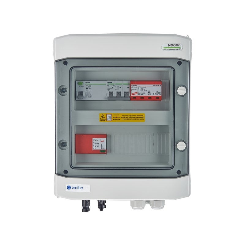 Switchgear attached DCAC hermetic IP65 EMITTER with DC surge arrester Dehn 1000V type 1+2  1 x PV string  1 x MPPT // og. AC Dehn type 1+2  10A 3-F  RCD type A 40A/300mA