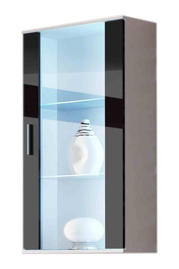 Cama Hanging Display Cabinet SOHO White/Black Gloss 1 Door 2 Shelves