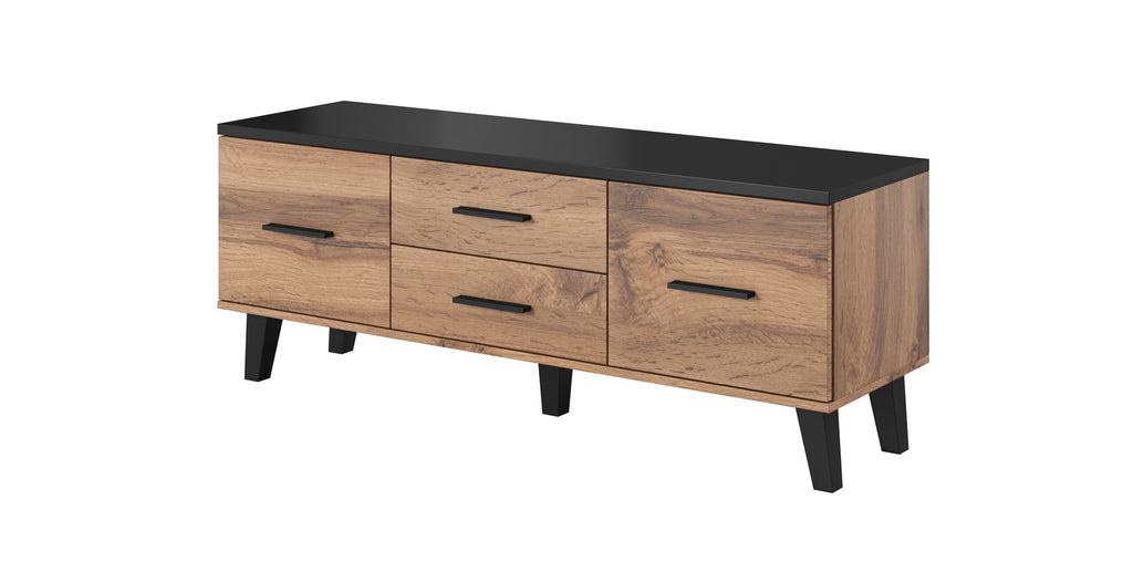 Cama RTV Stand LOTTA 140 cm Wotan Oak + Matt Black