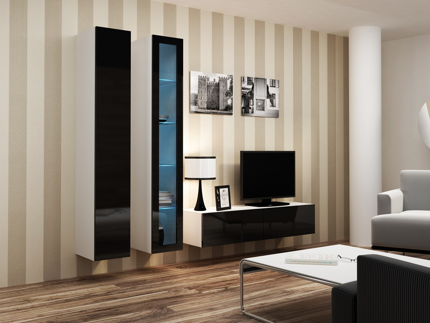 Cama Glass-Case VIGO '180' 180/40/30 White/Black Gloss 1 Door 4 Shelves
