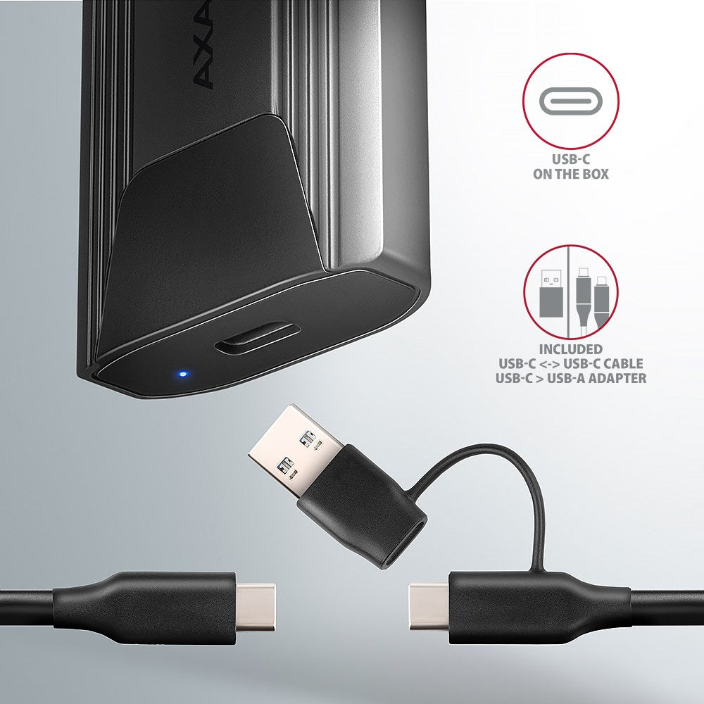 AXAGON EEM2-GTS2 External USB-C SSD Enclosure for M.2 NVMe & SATA Disks, Black, ZUWE-584
