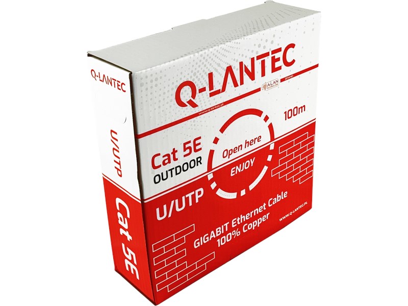 Kabel U/UTP kat.5e  sieciowy  skrętka  PE zewnętrzny suchy  Fca 4PR  1Gb/s  czarny  100m - Q-LANTEC