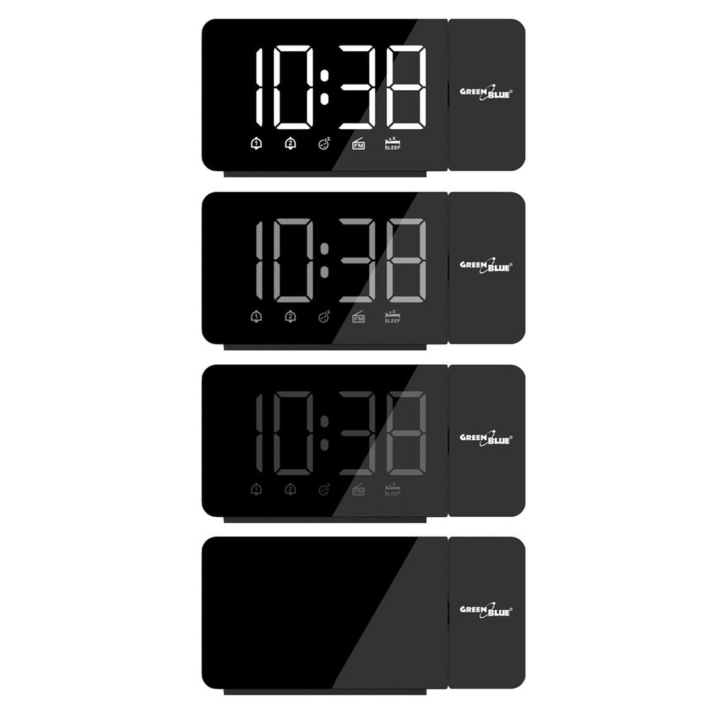 Digital LED Clock Radio with GreenBlue Projector FM Radio Alarm 12/24 Clock 5V DC USB Power Supply + CR2032 GB172