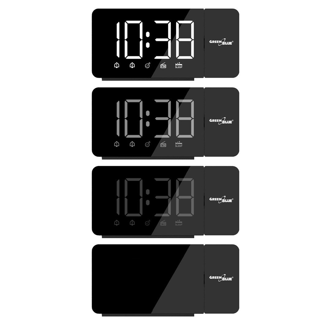 Digital LED Clock Radio with GreenBlue Projector FM Radio Alarm 12/24 Clock 5V DC USB Power Supply + CR2032 GB172
