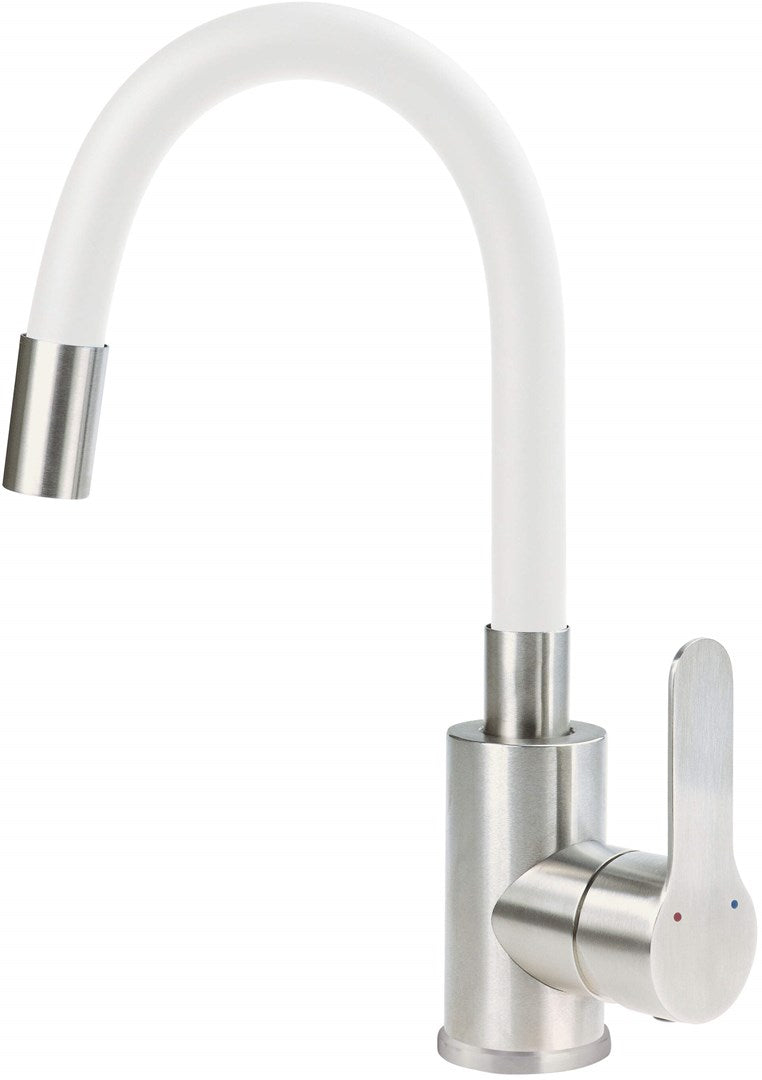 Washbasin mixer with curved spout