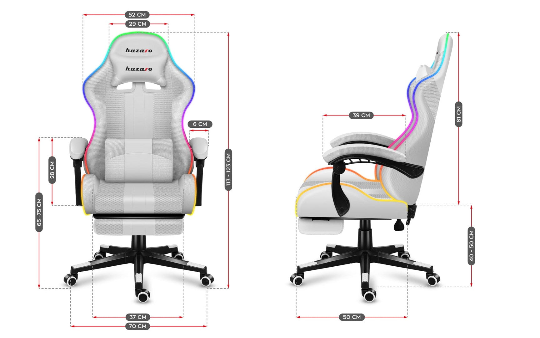 HUZARO FORCE 4.7 RGB White Gaming Chair - Ergonomic Design