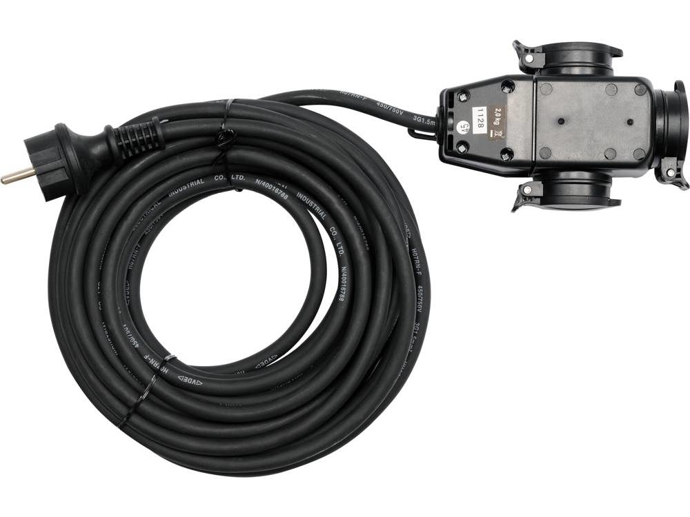 Yato YT-81162 Power Extension 20 m 3 AC Outlets Indoor/Outdoor Black